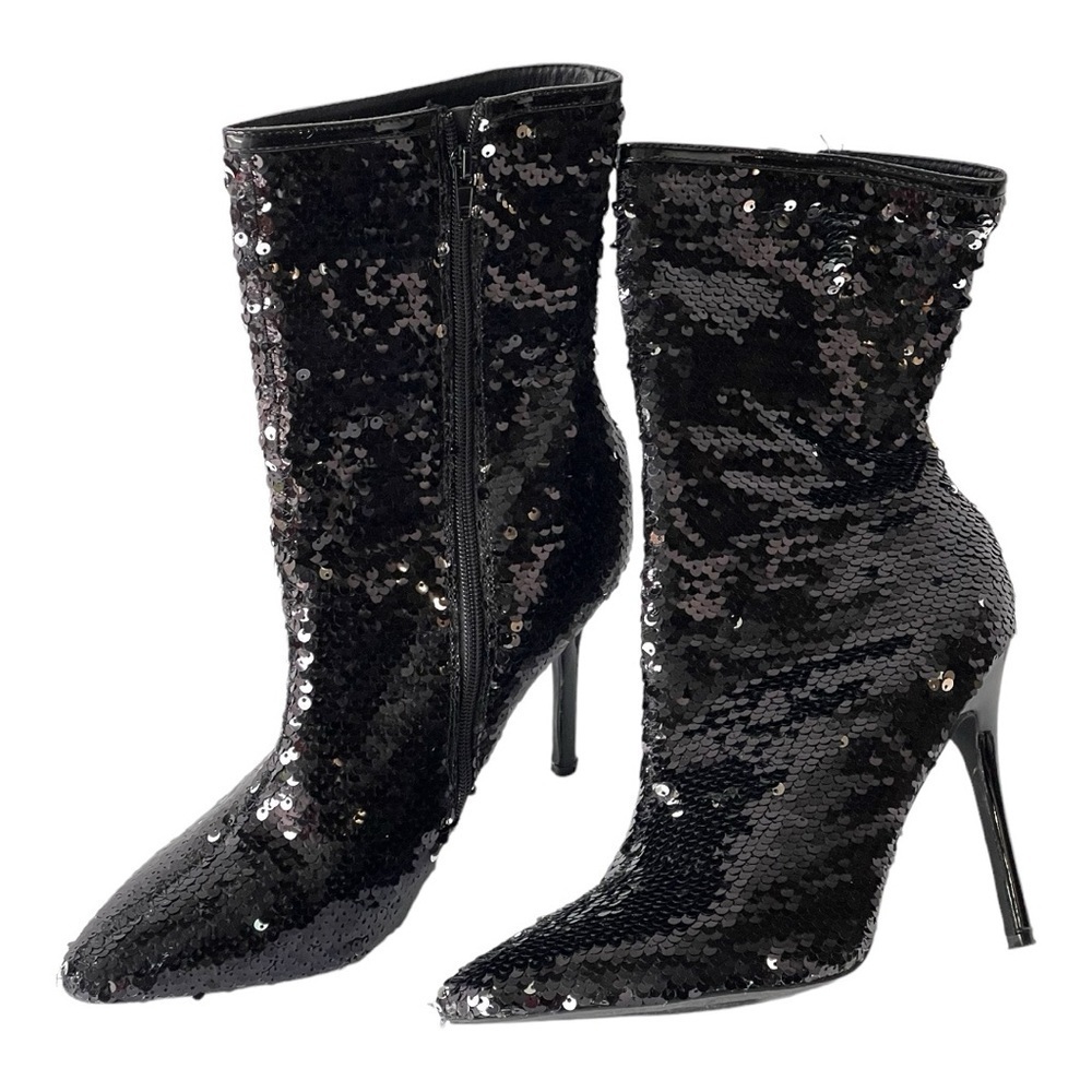 Chase + Chloe Black Sequin Heeled Boots